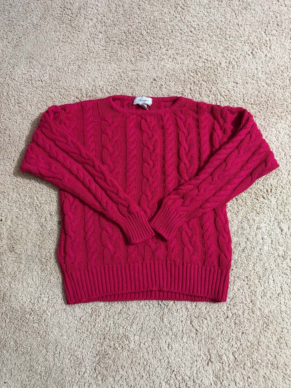 Vintage Stevemor Magenta Pink Heavyweight Cable Knit Crewneck Sweater Size Large